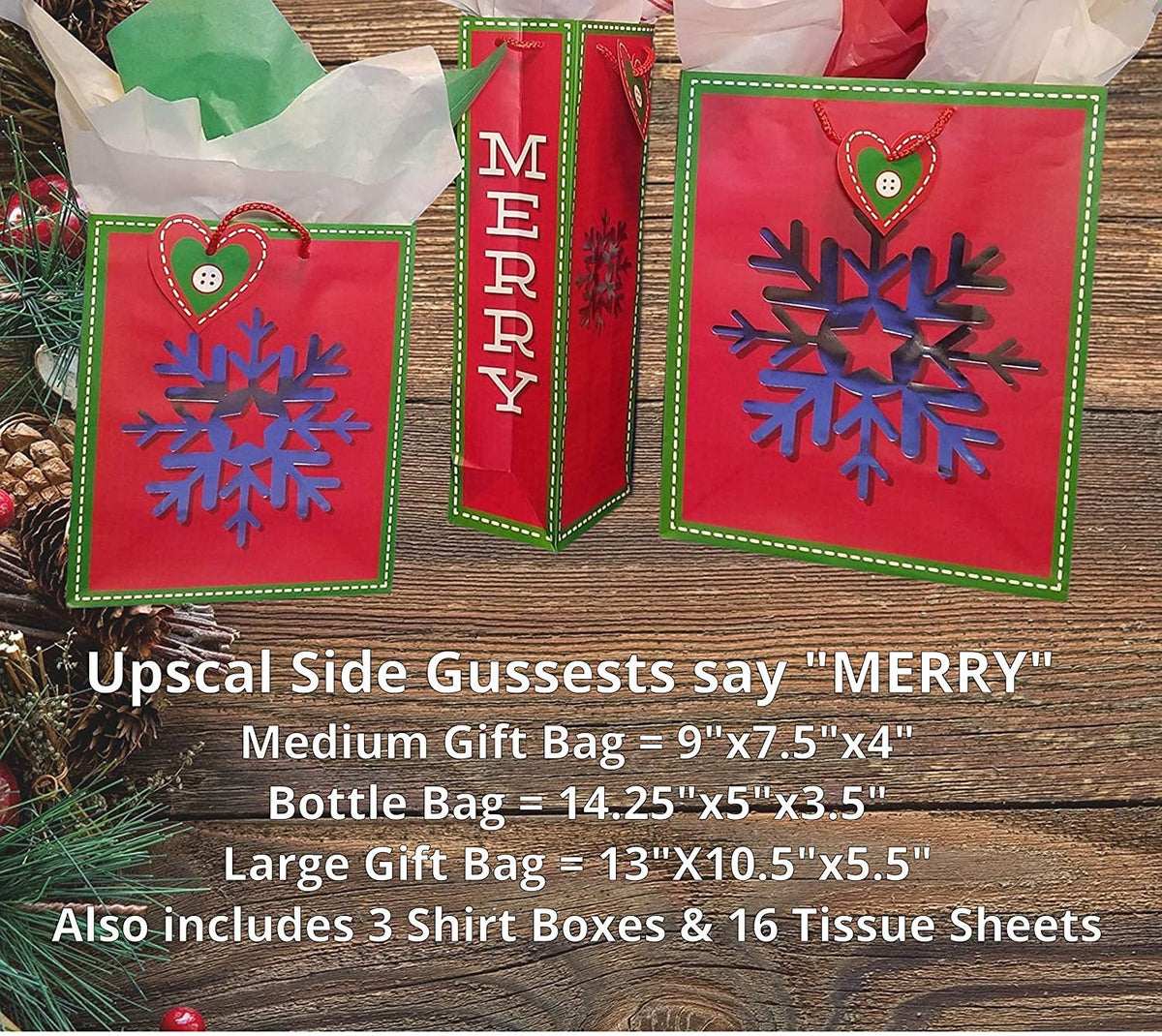 Christmas Gift Bags, Blue Snowflake Winter, Coordinating Tissue Paper,  Shirt Gift Boxes, Rustic Christmas, Holiday Gift Wrap, Holiday Bags 