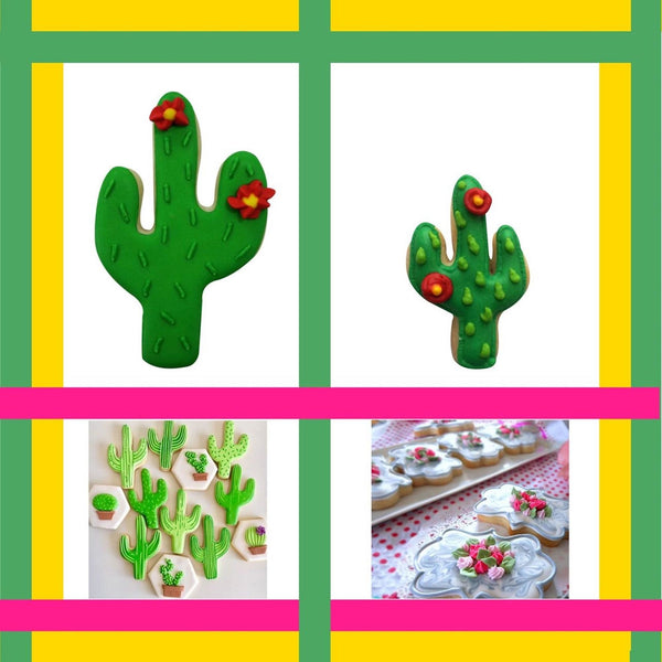 Cactus Llama Cookie Cutters Bundle, Fondant Cutter Molds, Plaque Frame Decoration Set,  Writer Bottle, Scribe Tool, Edible Glitter Recipe