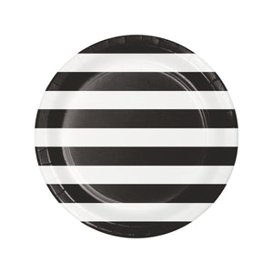 Party Plates |Dots and Stripes | Black Stripe 9” Plates | Dinner Plates | 8 Premium Quality Plates | Paper Plates | All Occasion Party