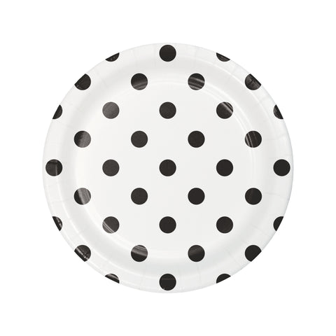 Party Plates |Dots and Stripes | Black Dots 7” Plates | Lunch Plates | 8 Premium Quality Plates | Paper Plates | All Occasion Party Plates