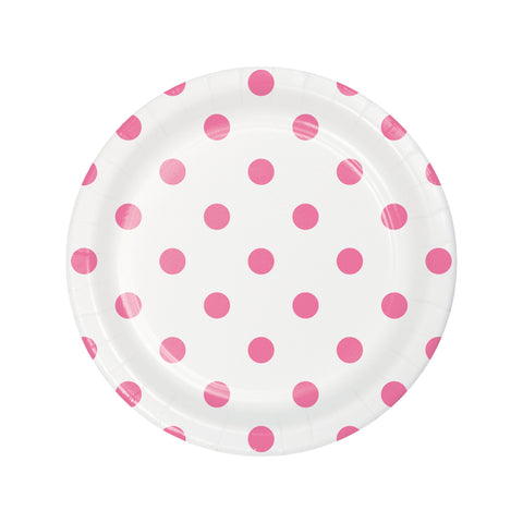 Party Plates |Dots and Stripes | Pink Dots 7” Plates | Lunch Plates | 8 Premium Quality Plates | Paper Plates | All Occasion Party Plates