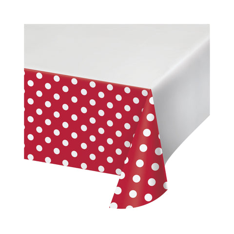 Party Tablecover |Dots and Stripes | Red with White Dots | Plastic Tablecover | Disposable Tablecover | All Occasion Party