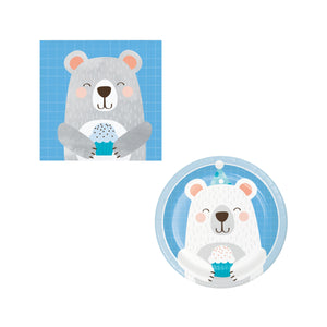 Bear First Birthday Paper Plates and Napkins Set of 16, 1st Birthday Napkins, Bear Birthday Party, 1st Birthday, Bear Party, Woodland Party