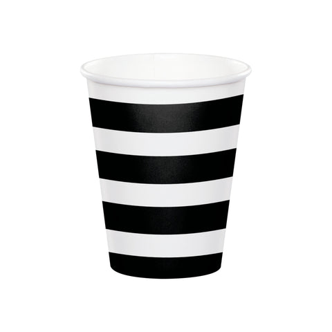 Party Cups | Black Stripes | Hot or Cold Cups | Reversible | 8 Premium Quality Cups | Paper Cups | All Occasion Party