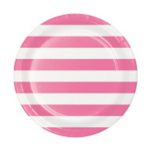 Party Plates |Dots and Stripes | Candy Pink Stripe 9” Plates | Dinner Plates | 8 Premium Quality Plates | Paper Plates | All Occasion Party