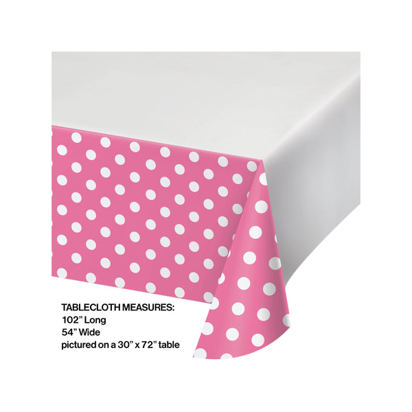 Party Tablecover |Dots and Stripes | Candy Pink with White Dots | Plastic Tablecover | Disposable Tablecover | All Occasion Party