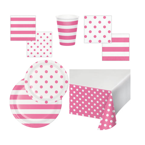 Party Tableware Set, Pink Polka Dot Napkins, Pink Paper Plates, Sweet 16 Decoration for Girl, Baby Girl Baby Shower Decorations, Quinceanera