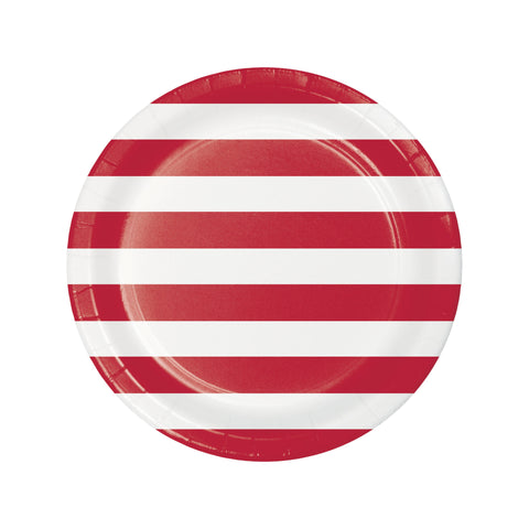 Party Plates |Dots and Stripes | Red Stripe 9” Plates | Dinner Plates | 8 Premium Quality Plates | Paper Plates | All Occasion Party