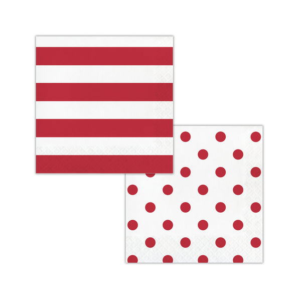 Party Pack | Dots and Stripes | Red Stripes and Polka Dots Party Plates | Cups | Napkins | Tablecover | Reversible | All Occasion