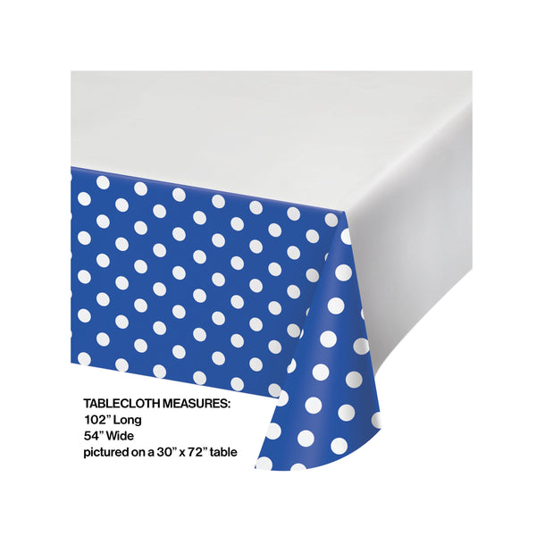 Party Tablecover |Dots and Stripes | Cobalt Blue with White Dots | Plastic Tablecover | Disposable Tablecover | All Occasion Party