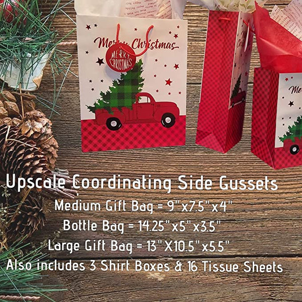 Christmas Gift Bags, Truck with Tree Design, Coordinating Tissue Paper,  Shirt Gift Boxes, Rustic Christmas, Holiday Gift Wrap, Holiday Bags