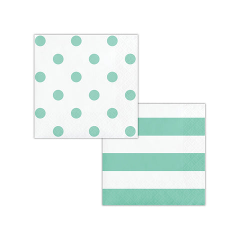 Party Beverage Napkins, Mint Polka Dot Napkins, Mint and White Stripes Napkins, All Occasion Party, Shower Decorations, Hen Party, Birthday Decor