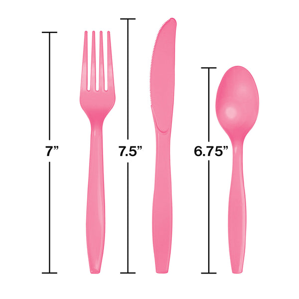 Candy Pink Party Cutlery, 18pc Plastic Cutlery Set, Plastic Spoons Knives Forks, Disposable Cutlery, Birthday, Wedding, Shower, Hen Party