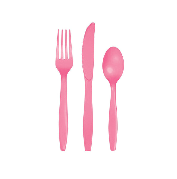 Candy Pink Party Cutlery, 18pc Plastic Cutlery Set, Plastic Spoons Knives Forks, Disposable Cutlery, Birthday, Wedding, Shower, Hen Party