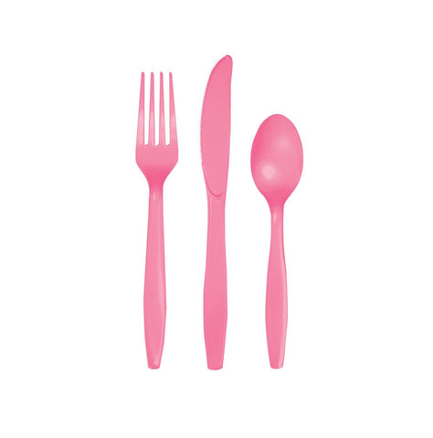 Candy Pink Party Cutlery, 18pc Plastic Cutlery Set, Plastic Spoons Knives Forks, Disposable Cutlery, Birthday, Wedding, Shower, Hen Party