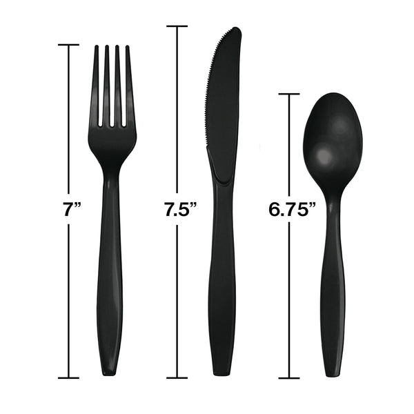 Black Party Cutlery, 18pc Plastic Cutlery Set, Plastic Spoons Knives Forks, Disposable Cutlery, Birthday, Wedding, Shower, Hen Party