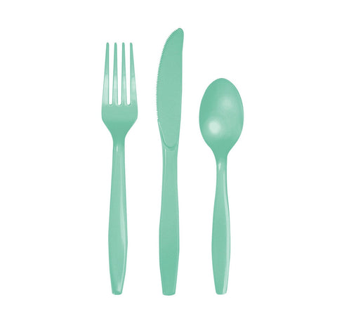 Fresh Mint Party Cutlery, 18pc Plastic Cutlery Set, Plastic Spoons Knives Forks, Disposable Cutlery, Birthday, Wedding, Shower, Hen Party