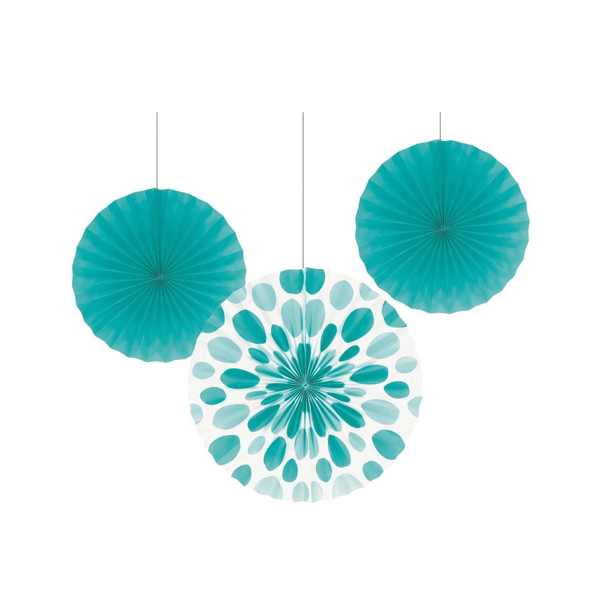 Teal Paper Fan Decorations, Set of 3 Honeycomb Tissue Paper Party Fans, Paper Flowers, Paper Rosette Fan, Wall Decor, Paper Pinwheel