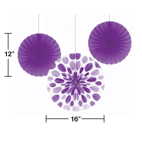 Amethyst Paper Fan Decorations, Set of 3 Honeycomb Tissue Paper Party Fans, Paper Flowers, Paper Rosette Fan, Wall Decor, Paper Pinwheel