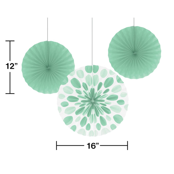 Fresh Mint Paper Fan Decorations, Set of 3 Honeycomb Tissue Paper Party Fans, Paper Flowers, Paper Rosette Fan, Wall Decor, Paper Pinwheel