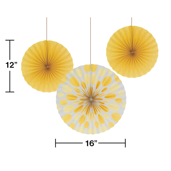 Yellow Paper Fan Decorations, Set of 3 Honeycomb Tissue Paper Party Fans, Paper Flowers, Paper Rosette Fan, Wall Decor, Paper Pinwheel