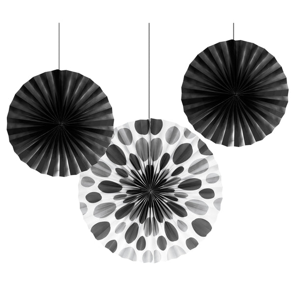 Black Paper Fan Decorations, Set of 3 Honeycomb Tissue Paper Party Fans, Paper Flowers, Paper Rosette Fan, Wall Decor, Paper Pinwheel