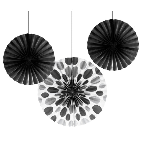 Black Paper Fan Decorations, Set of 3 Honeycomb Tissue Paper Party Fans, Paper Flowers, Paper Rosette Fan, Wall Decor, Paper Pinwheel