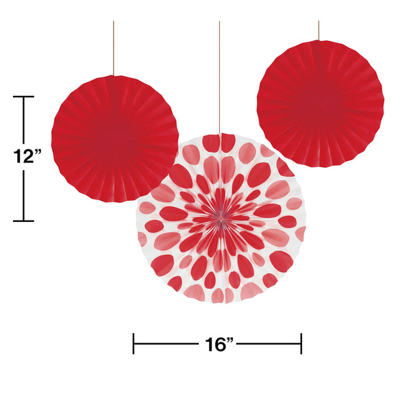 Red Paper Fan Decorations, Set of 3 Honeycomb Tissue Paper Party Fans, Paper Flowers, Paper Rosette Fan, Wall Decor, Paper Pinwheel