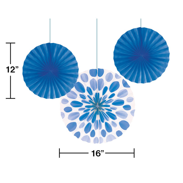 Cobalt Blue Paper Fan Decorations, Set of 3 Honeycomb Tissue Paper Party Fans, Paper Flowers, Paper Rosette Fan, Wall Decor, Paper Pinwheel