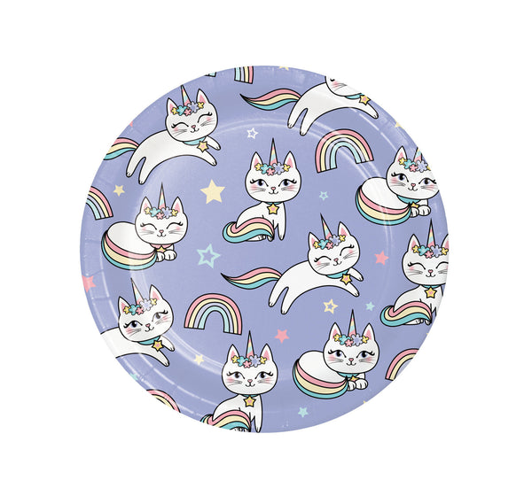 Caticorn Party Plates, 7" Desert Plates, Set of 8, Unicorn Cat Party Supplies, Sassy Caticorn, Themed Birthday Party Tableware for Girl