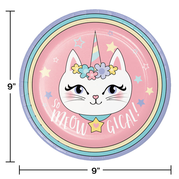 Caticorn Party Plates, 9" Dinner Plates, Set of 8, Unicorn Cat Party Supplies, Sassy Caticorn, Themed Birthday Party Tableware for Girl