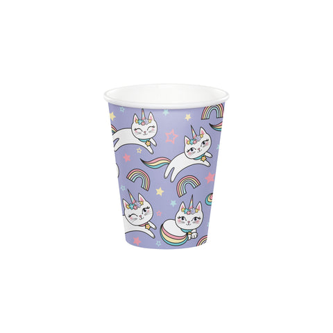 Caticorn Party Cups, 9oz hot and cold cups, Set of 8, Unicorn Cat Party Supplies, Sassy Caticorn, Themed Birthday Party Tableware for Girl