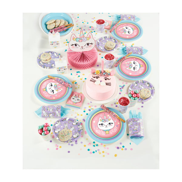 Sassy Caticorn Party Pack, Plates, Napkins, Cups, Tablecloth, Banner, Unicorn Cat Party Supplies,  Themed Birthday Party Tableware for Girl