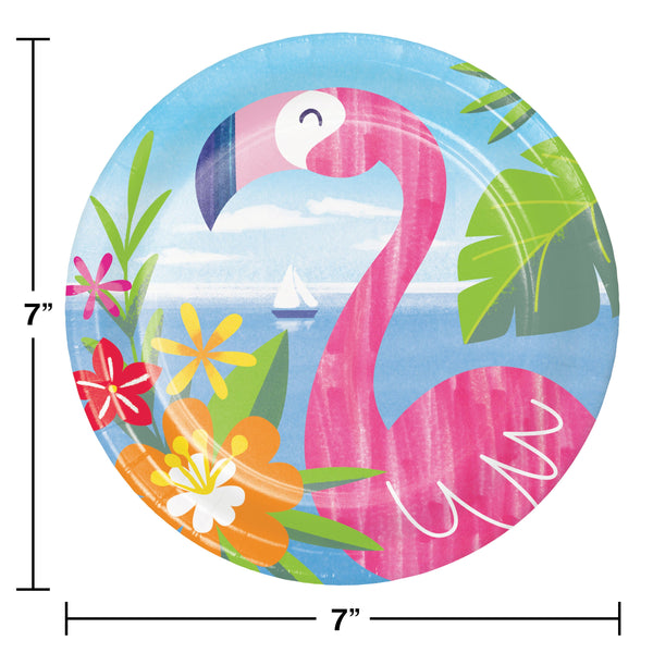 Lush Luau Party Plates, 8 Desert or Cake Plates Aloha Party Tableware, Summer Party Décor, Luau Party Supplies, Toucans and Flamingos Theme