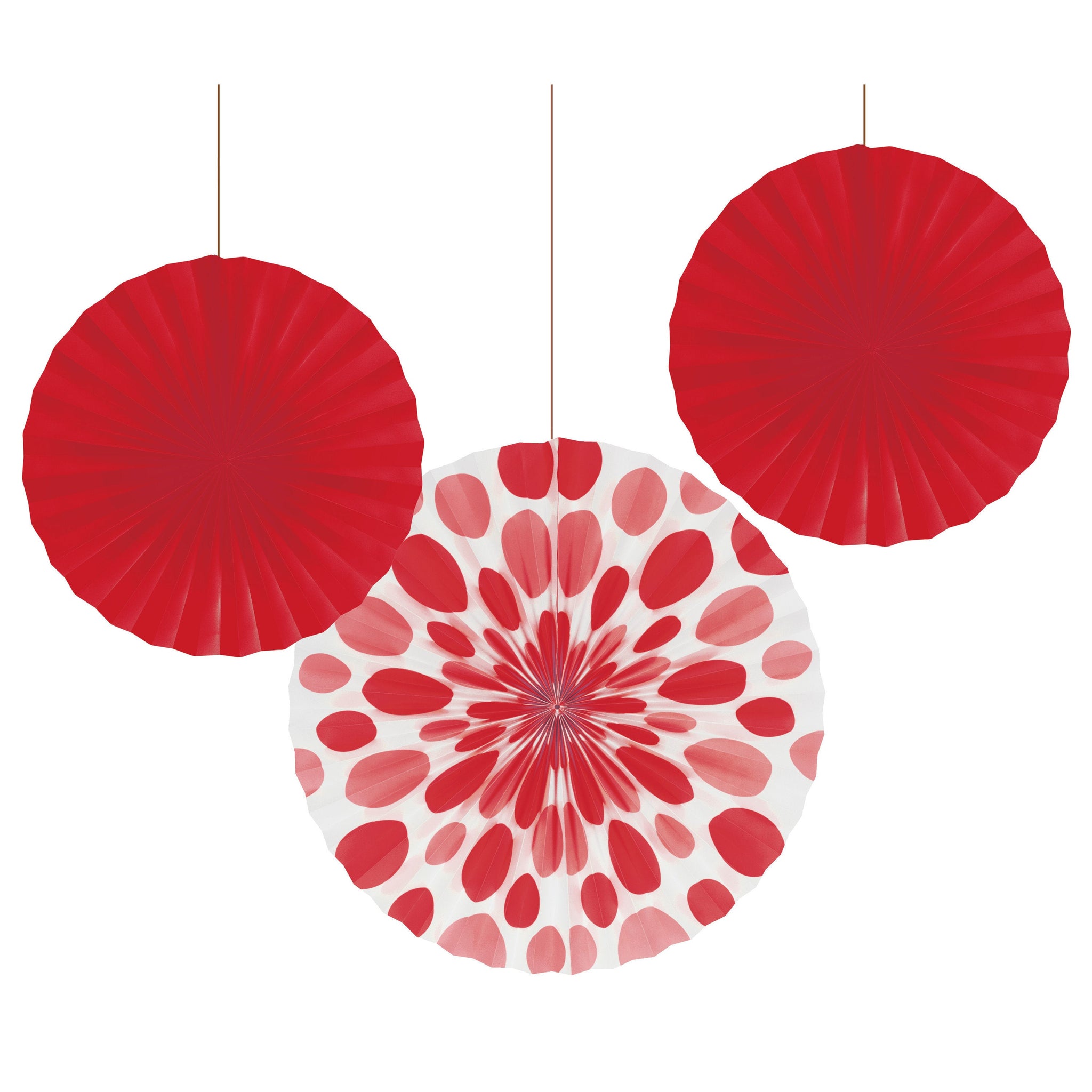 Red Paper Fan Decorations, Set of 3 Honeycomb Tissue Paper Party Fans, Paper Flowers, Paper Rosette Fan, Wall Decor, Paper Pinwheel