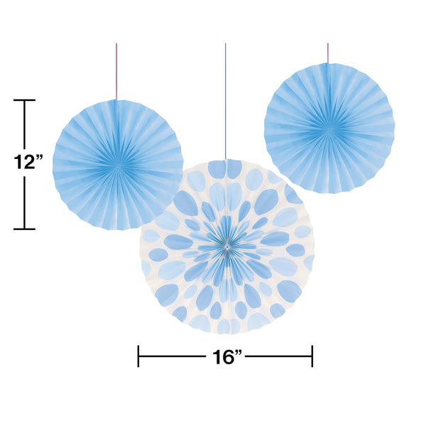 Pastel Blue Paper Fan Decorations, Set of 3 Honeycomb Tissue Paper Party Fans, Paper Flowers, Paper Rosette Fan, Wall Decor, Paper Pinwheel