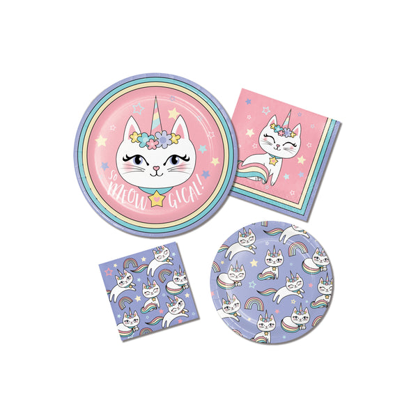 Caticorn Party Plates, 9" Dinner Plates, Set of 8, Unicorn Cat Party Supplies, Sassy Caticorn, Themed Birthday Party Tableware for Girl