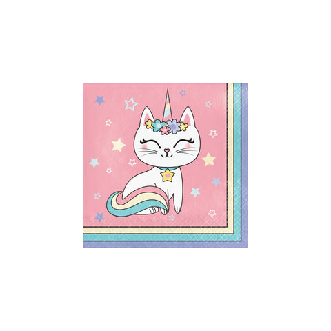 Caticorn Party Napkins, Set of 16 Lunch Napkins, Unicorn Cat Party Supplies, Sassy Caticorn, Themed Birthday Party Tableware for Girl