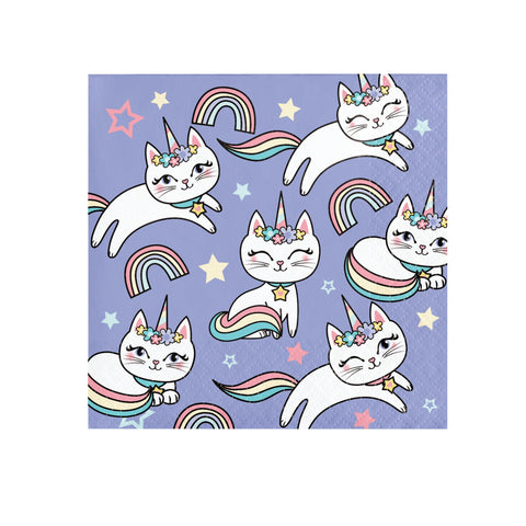 Caticorn Party Napkins, Beverage Napkins, Set of 16, Unicorn Cat Party Supplies, Sassy Caticorn,  Birthday Party Tableware for Girl