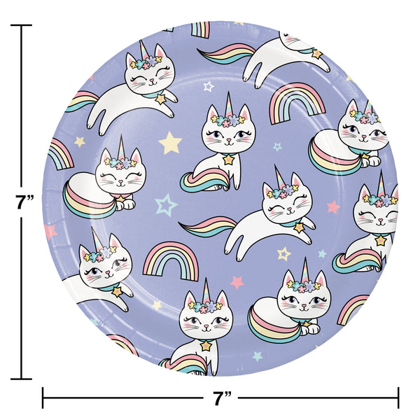 Caticorn Party Plates, 7" Desert Plates, Set of 8, Unicorn Cat Party Supplies, Sassy Caticorn, Themed Birthday Party Tableware for Girl