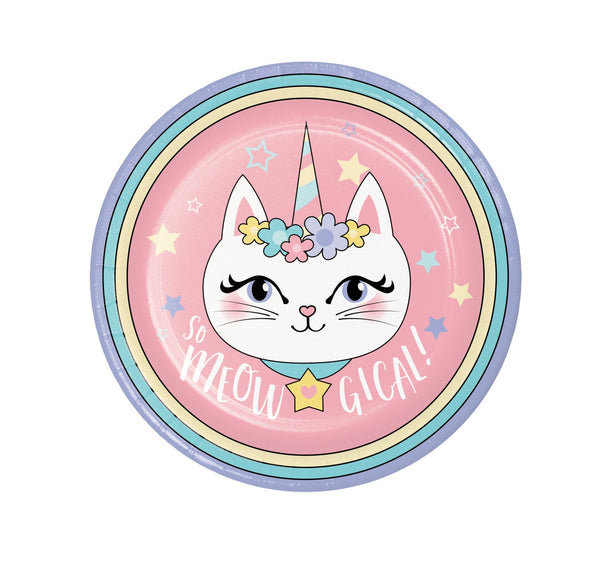 Caticorn Party Plates, 9" Dinner Plates, Set of 8, Unicorn Cat Party Supplies, Sassy Caticorn, Themed Birthday Party Tableware for Girl