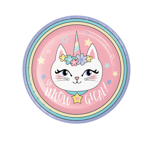 Caticorn Party Plates, 9" Dinner Plates, Set of 8, Unicorn Cat Party Supplies, Sassy Caticorn, Themed Birthday Party Tableware for Girl