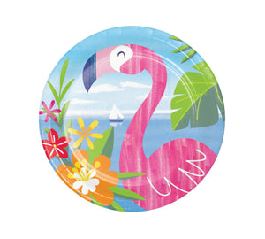 Lush Luau Party Plates, 8 Desert or Cake Plates Aloha Party Tableware, Summer Party Décor, Luau Party Supplies, Toucans and Flamingos Theme