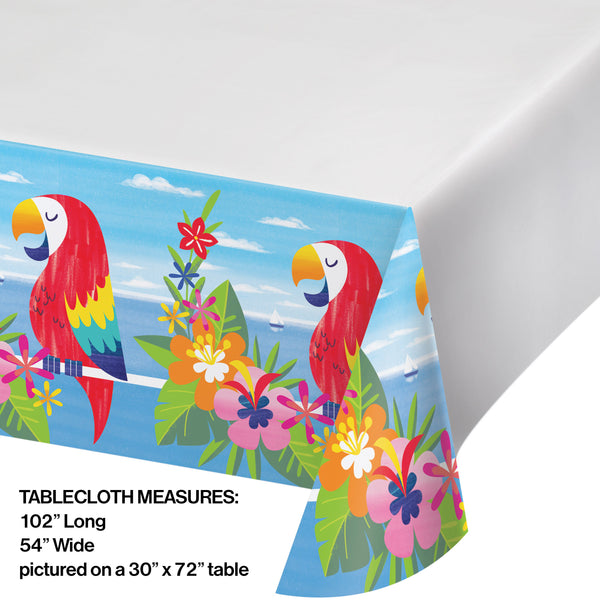 Lush Luau Tablecover, Aloha Tableware, Summer Party Décor, Luau Party Supplies, Toucans and Flamingos